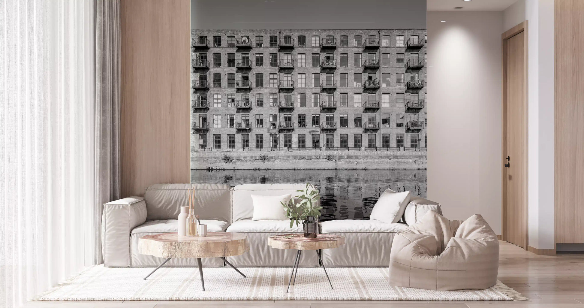 Industrial Riverside Brick Loft Facade Wall Mural