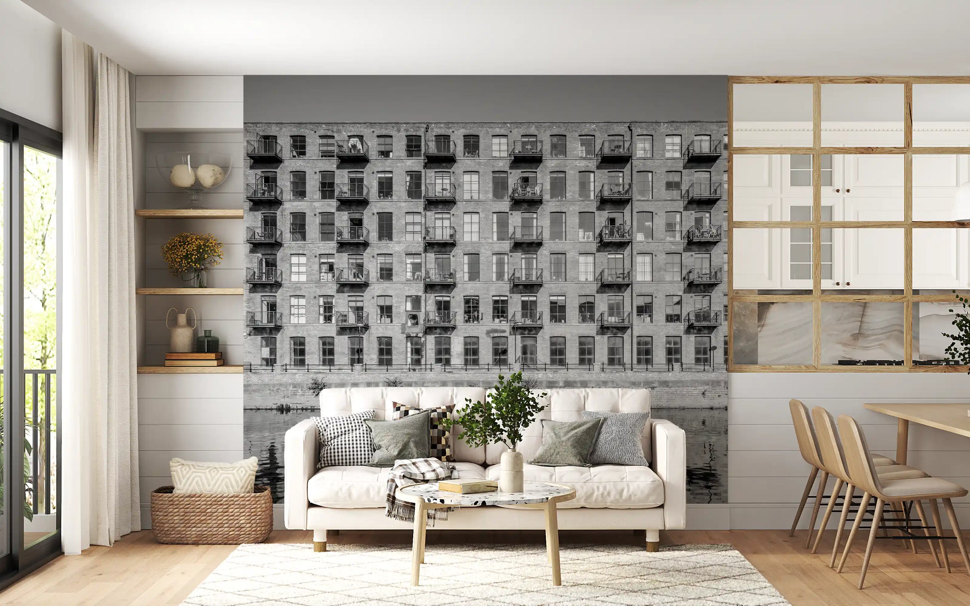 Industrial Riverside Brick Loft Facade Wall Mural