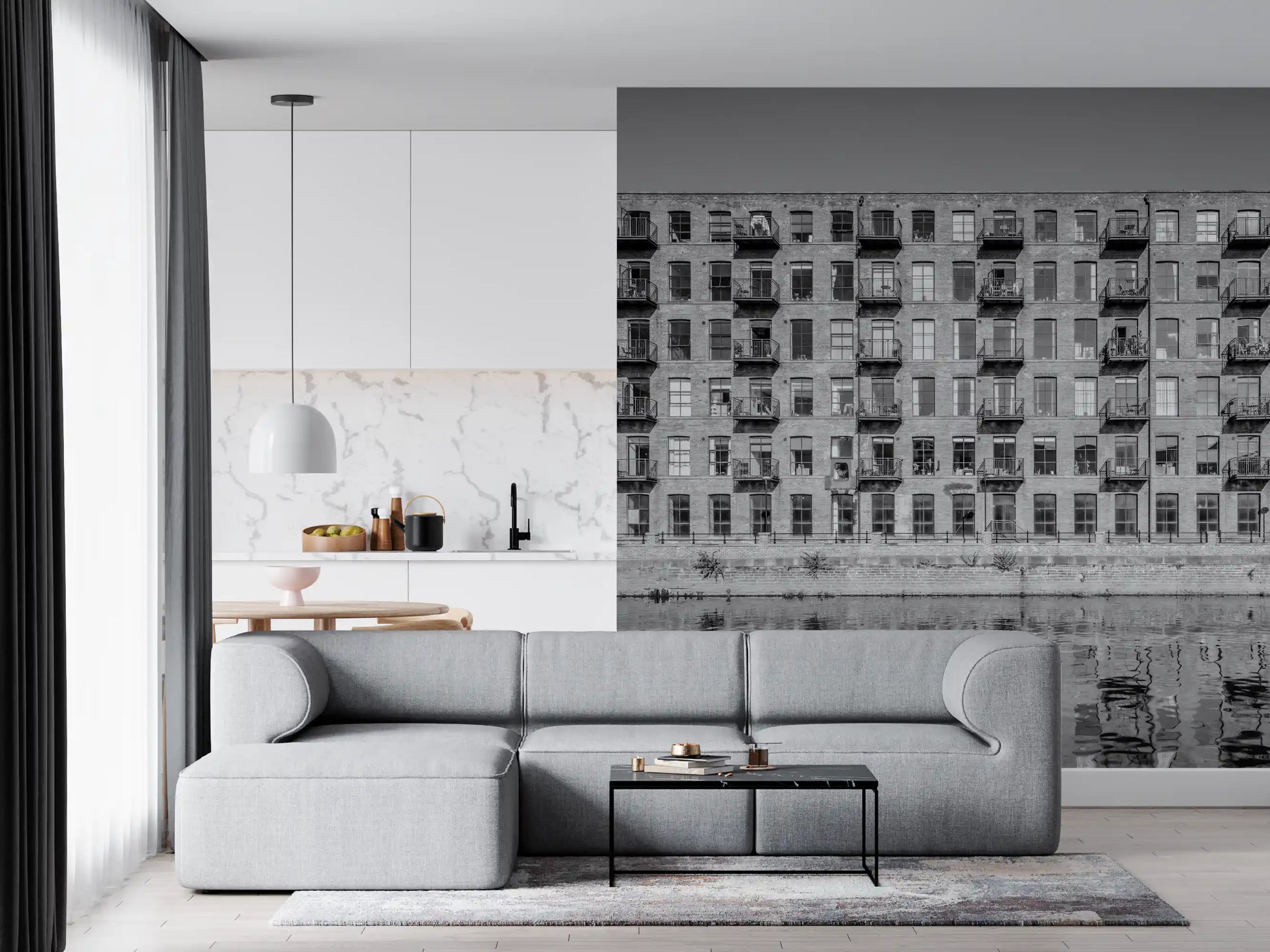 Industrial Riverside Brick Loft Facade Wall Mural
