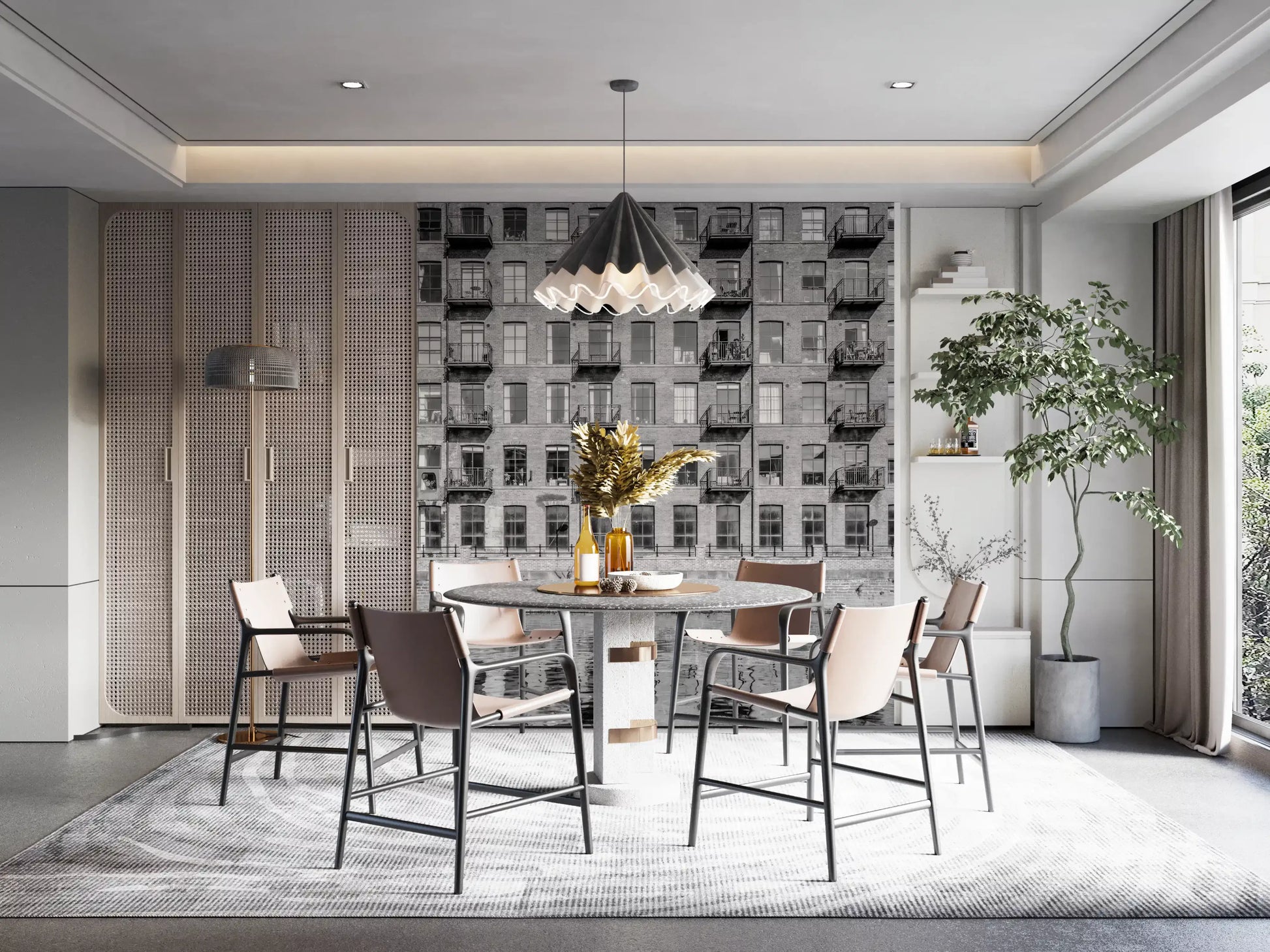 Industrial Riverside Brick Loft Facade Wall Mural