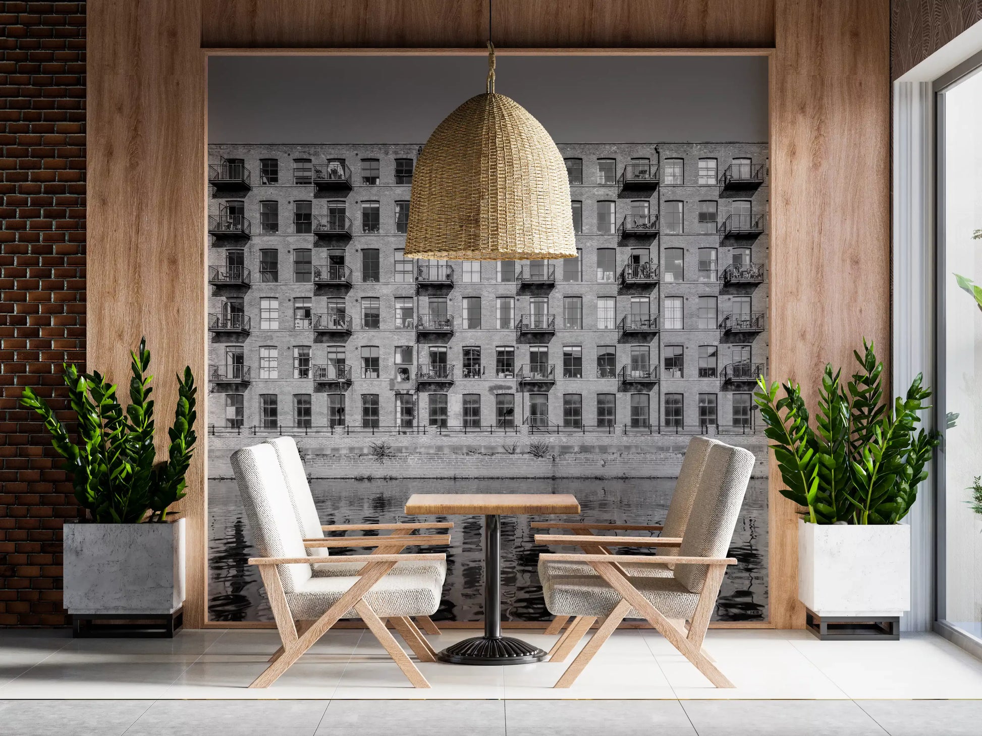 Industrial Riverside Brick Loft Facade Wall Mural