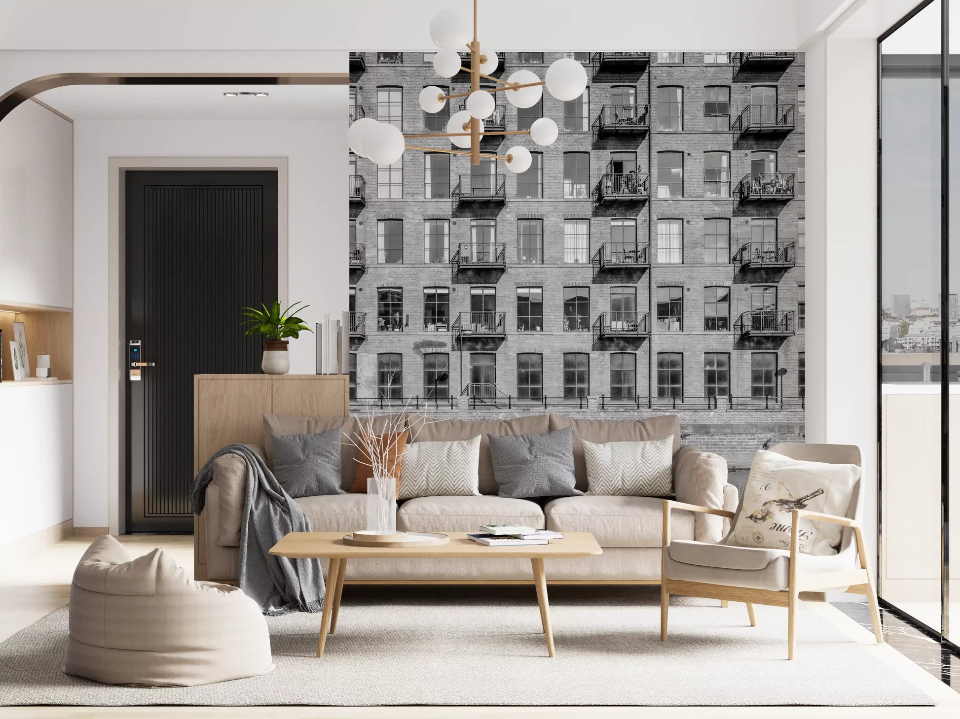 Industrial Riverside Brick Loft Facade Wall Mural