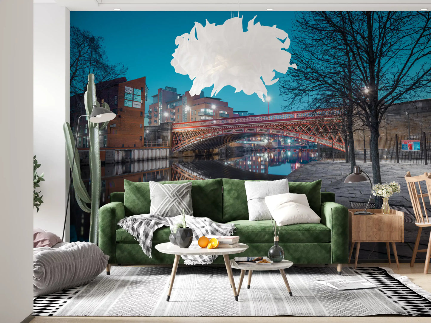 Urban River Reflection Bridge Wall Mural