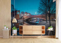 Urban River Reflection Bridge Wall Mural