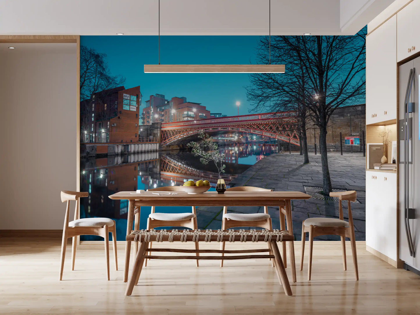 Urban River Reflection Bridge Wall Mural
