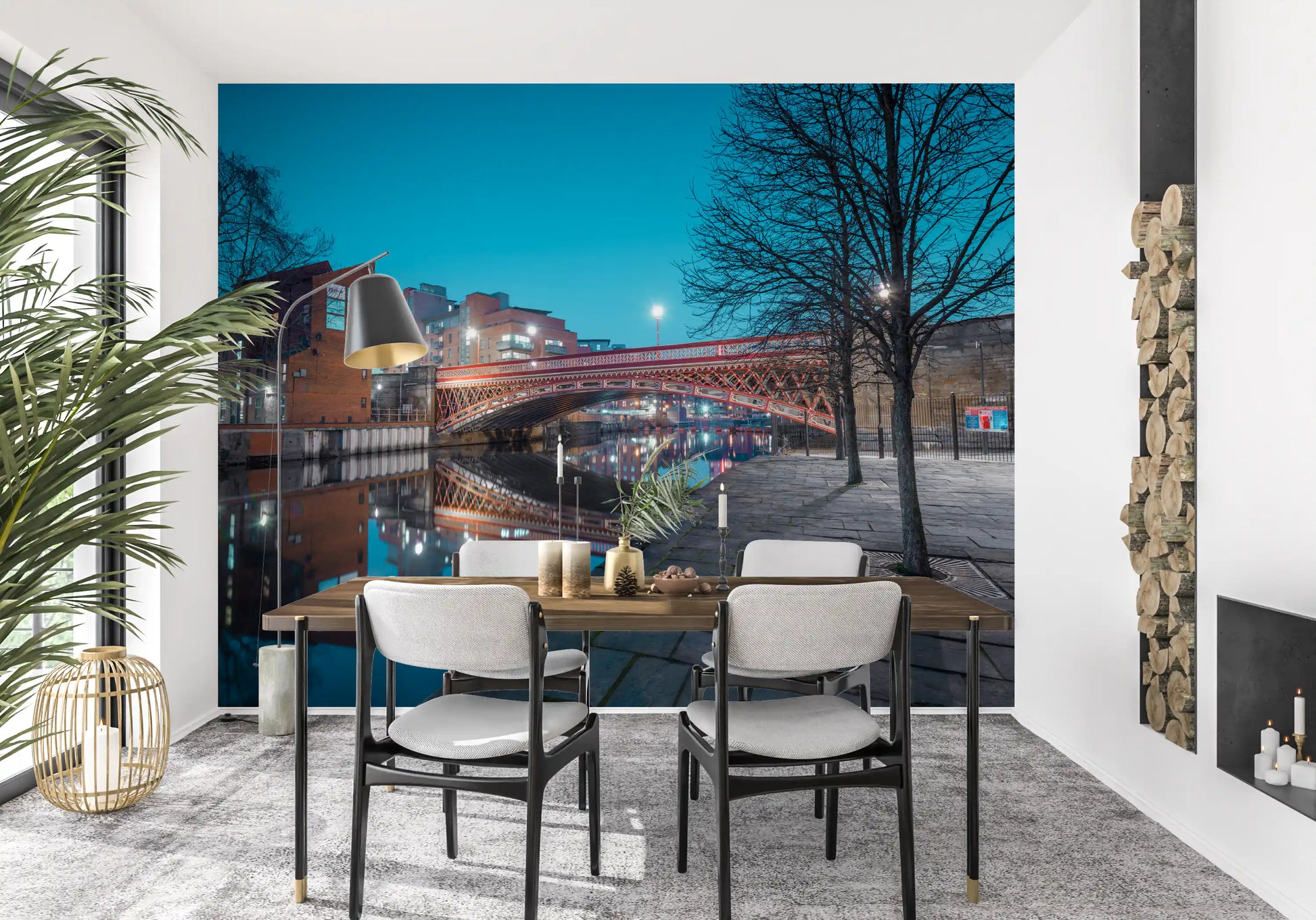Urban River Reflection Bridge Wall Mural