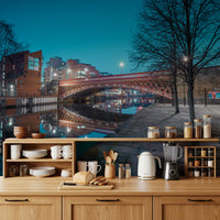 Urban River Reflection Bridge Wall Mural