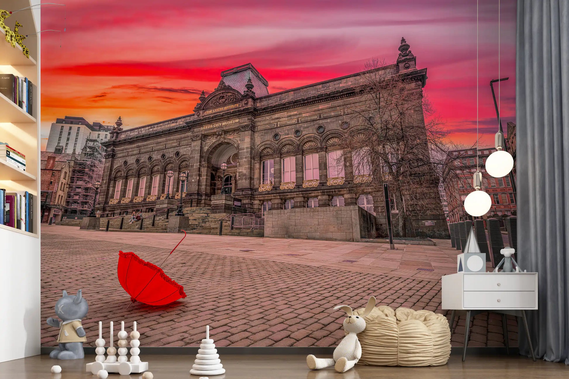 Urban Red Umbrella Sunset Wall Mural