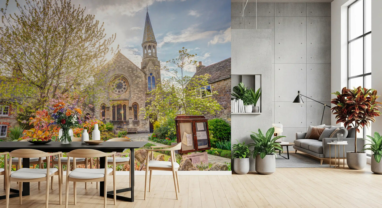 Sunlit English Church Garden Wall Mural