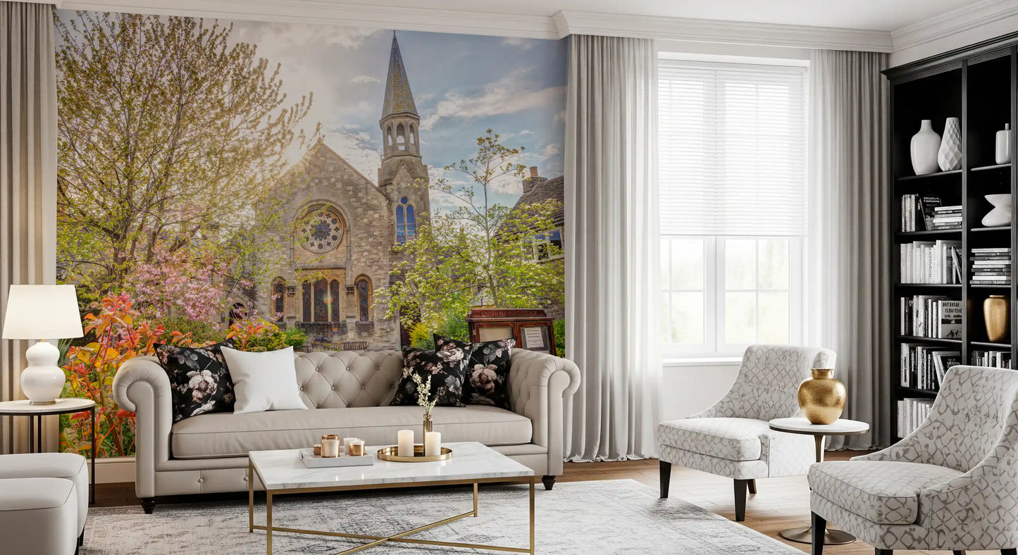 Sunlit English Church Garden Wall Mural