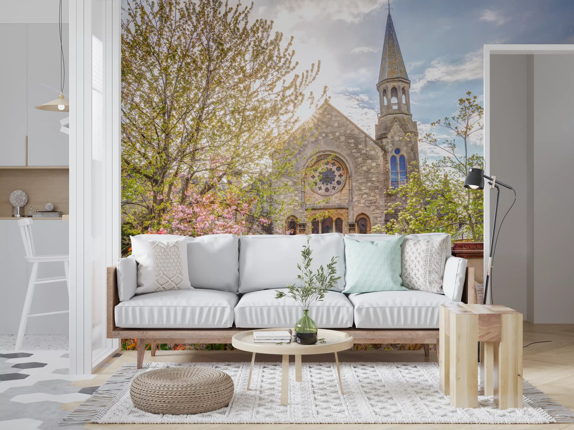Sunlit English Church Garden Wall Mural
