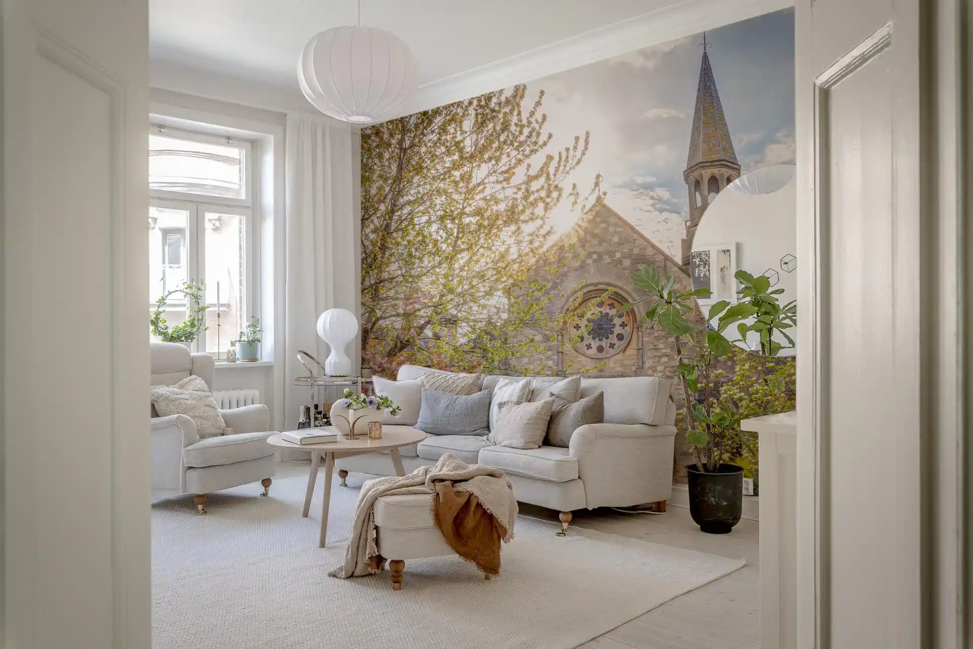 Sunlit English Church Garden Wall Mural