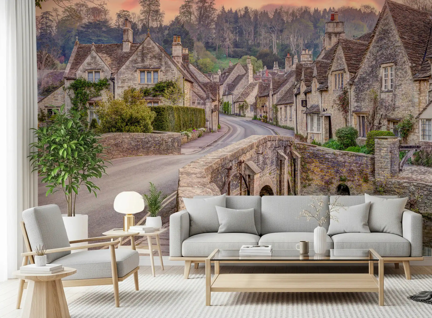 Cotswold Village Sunset Wall Mural