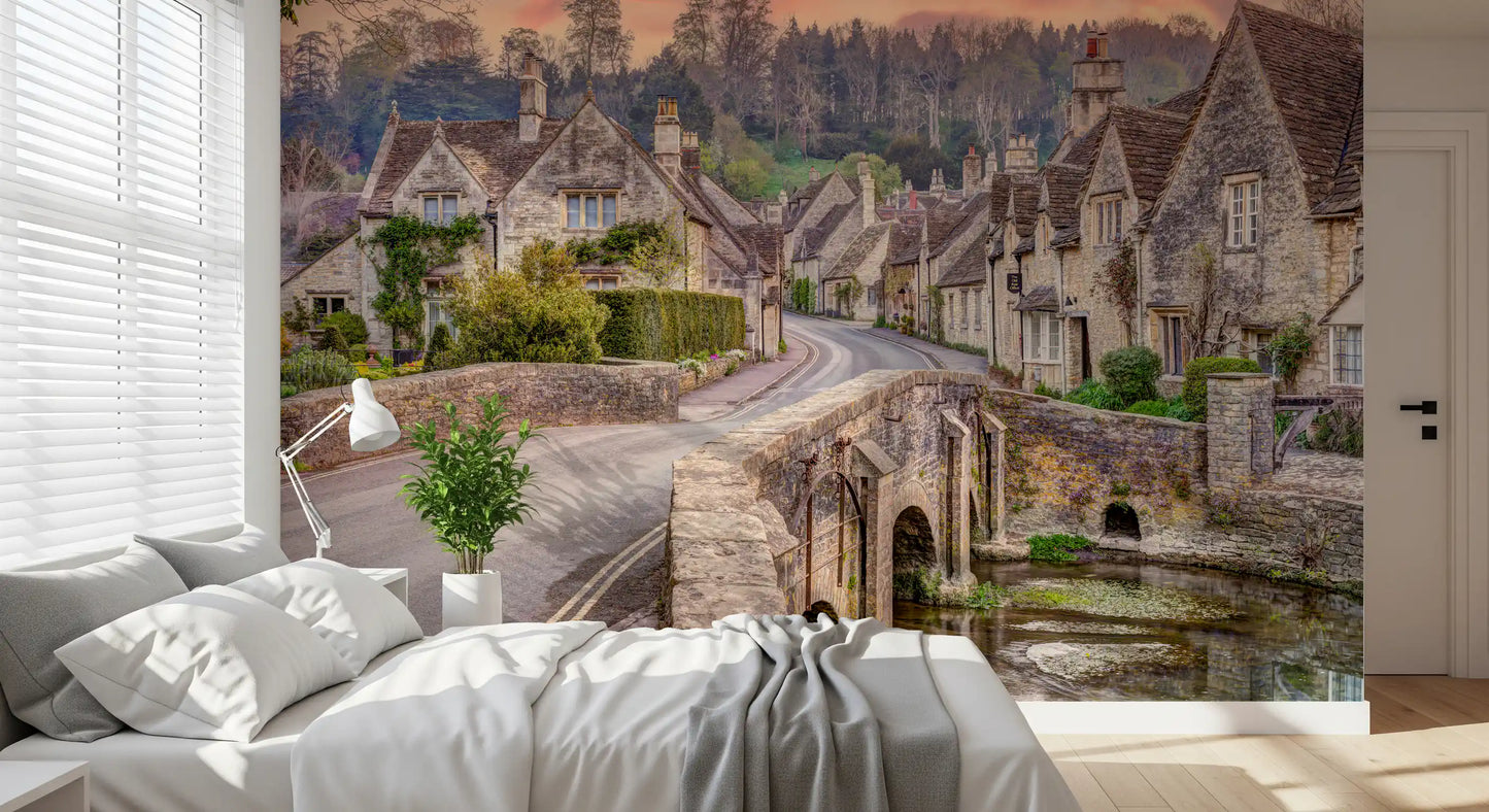 Cotswold Village Sunset Wall Mural