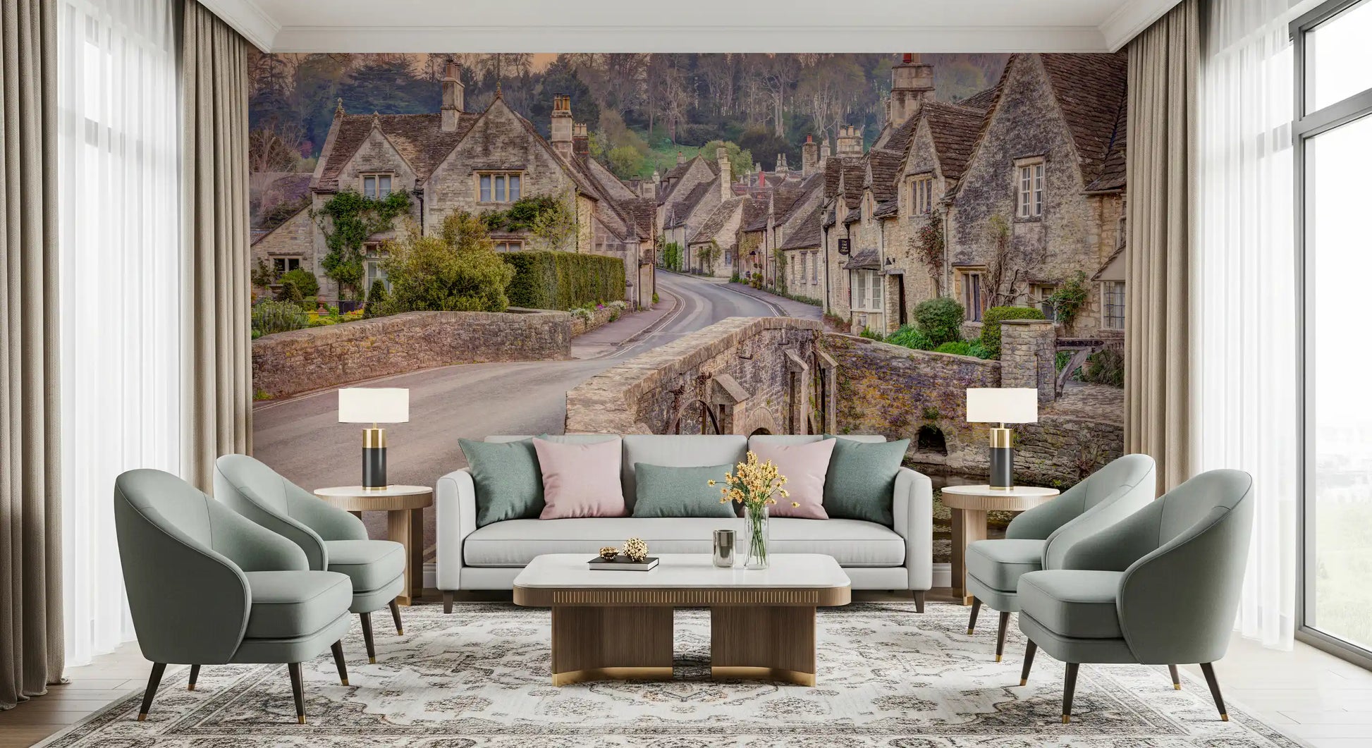Cotswold Village Sunset Wall Mural