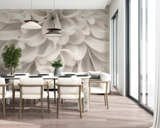 Cream flower wall mural with large layered petals and dark centre GD11183