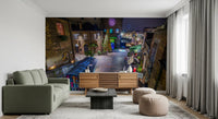 London Nighttime Cobblestone Market Square Wall Mural