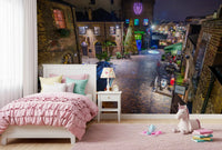 London Nighttime Cobblestone Market Square Wall Mural