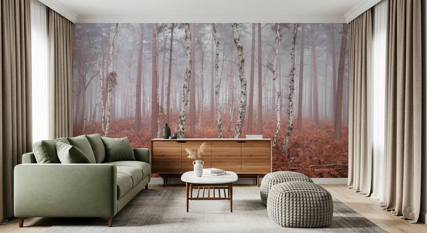 Misty Woodland Awakening Wall Mural