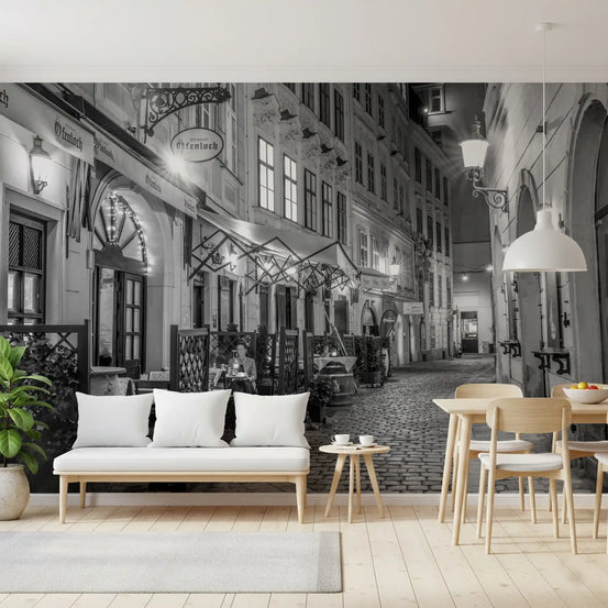Old street wall mural with a narrow cobbled lane and period buildings GD11190