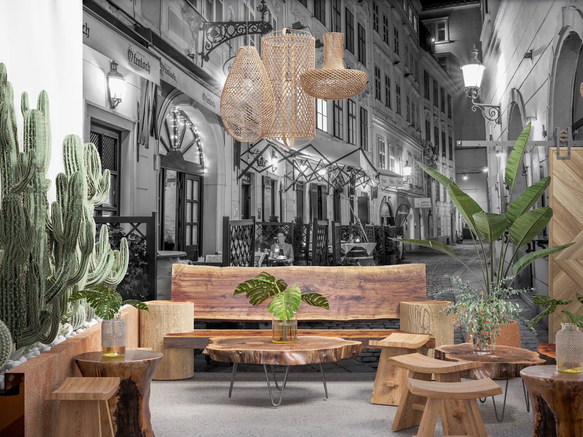 Historic European Restaurant Street Wall Mural