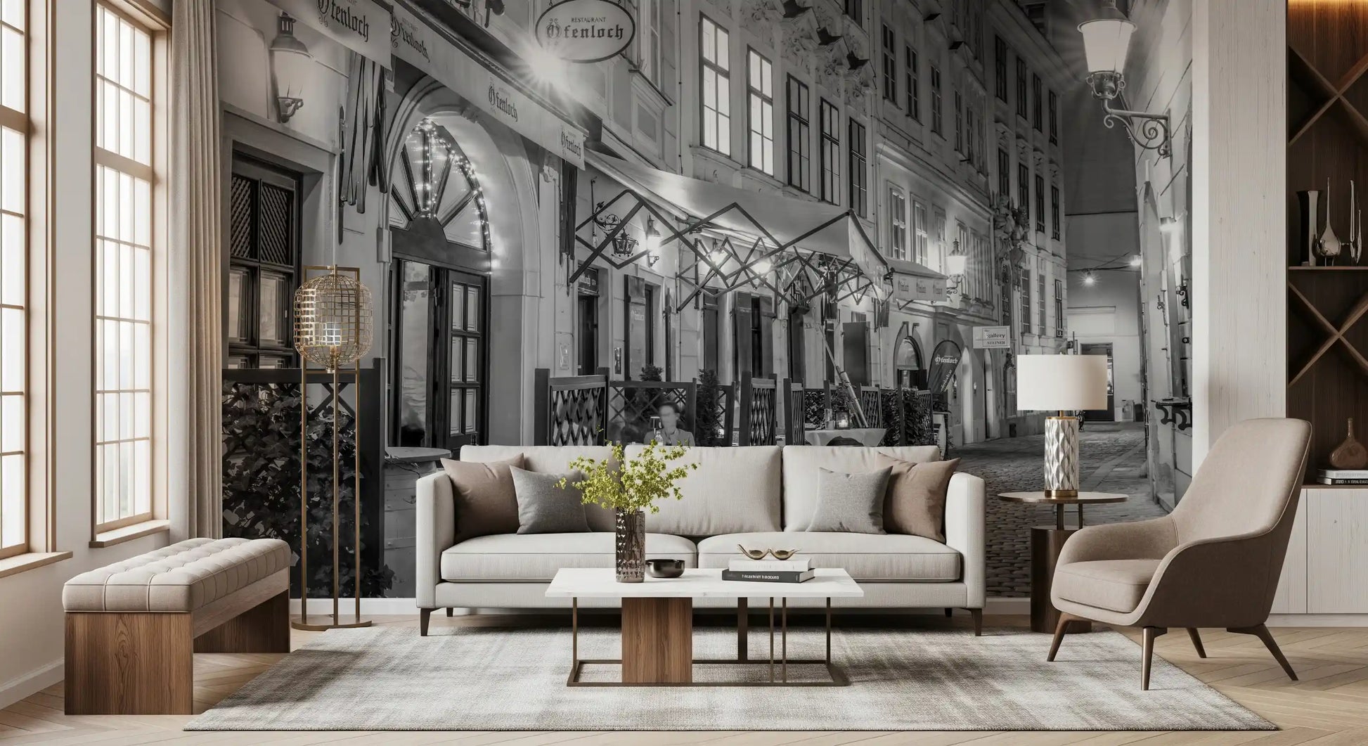 Historic European Restaurant Street Wall Mural