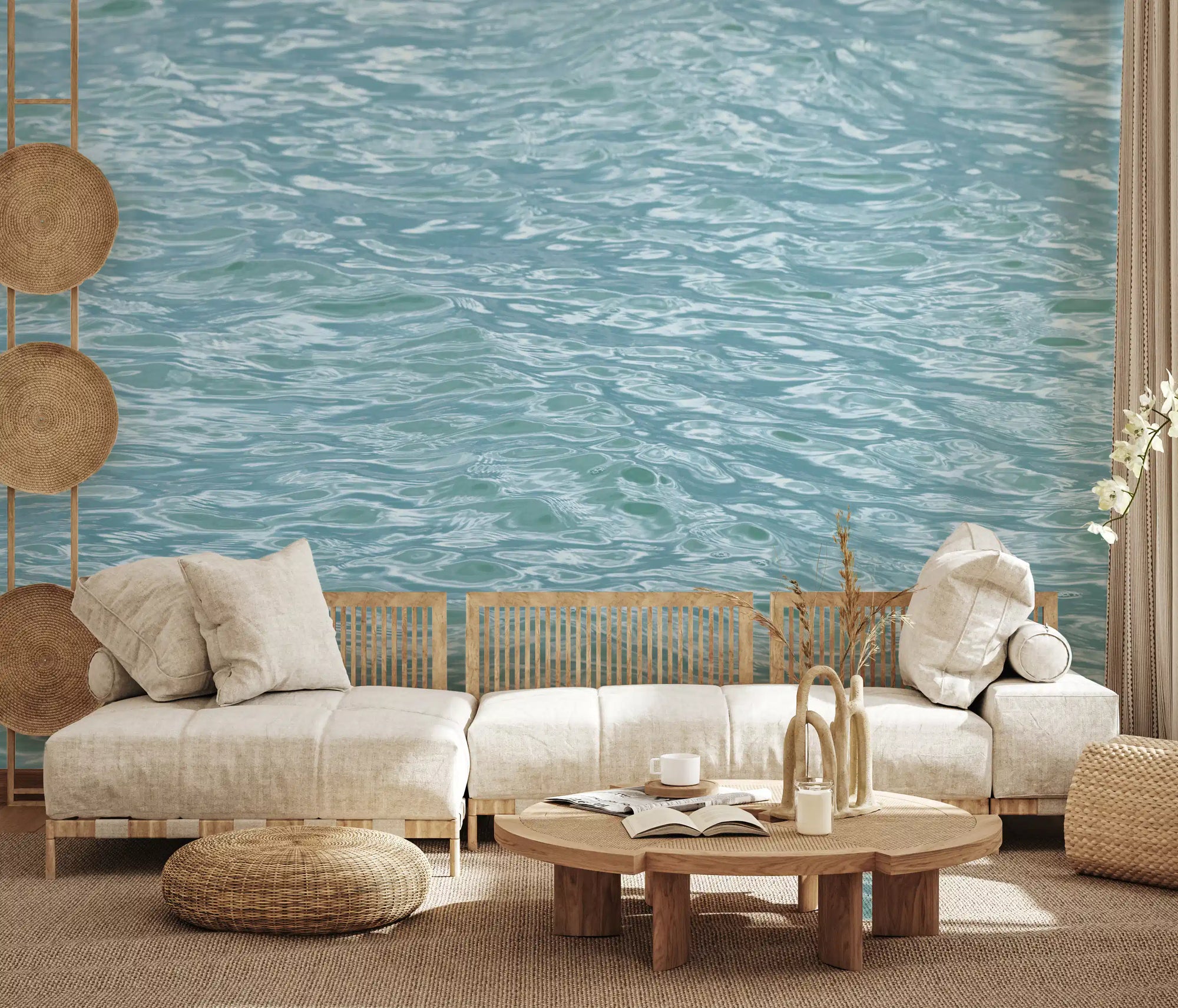 Textured water mural in soft turquoise, aqua and blue-green tones GD11191