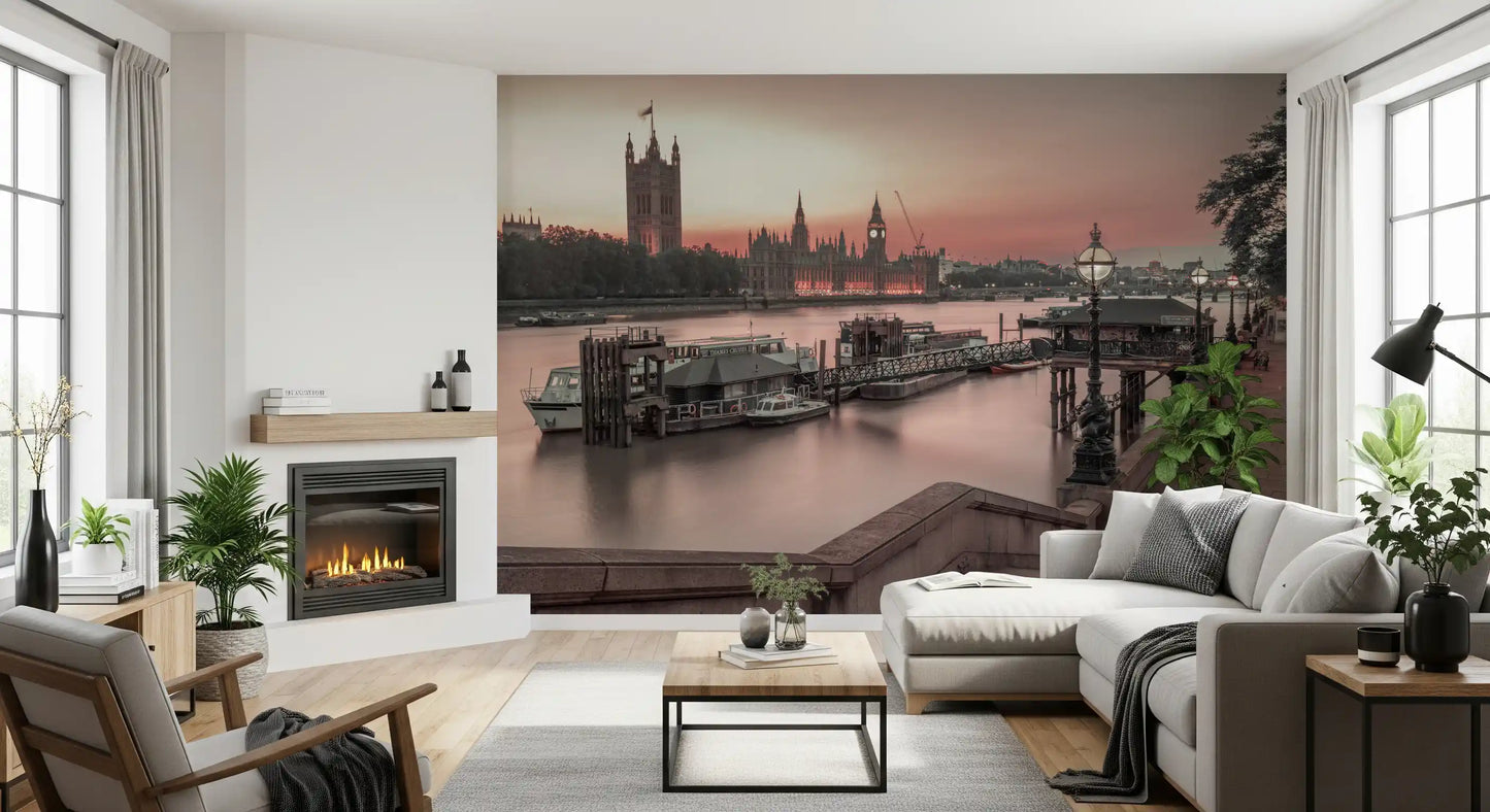 London River Sunset View Wall Mural