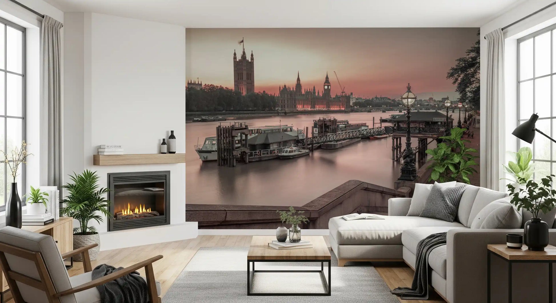 London River Sunset View Wall Mural