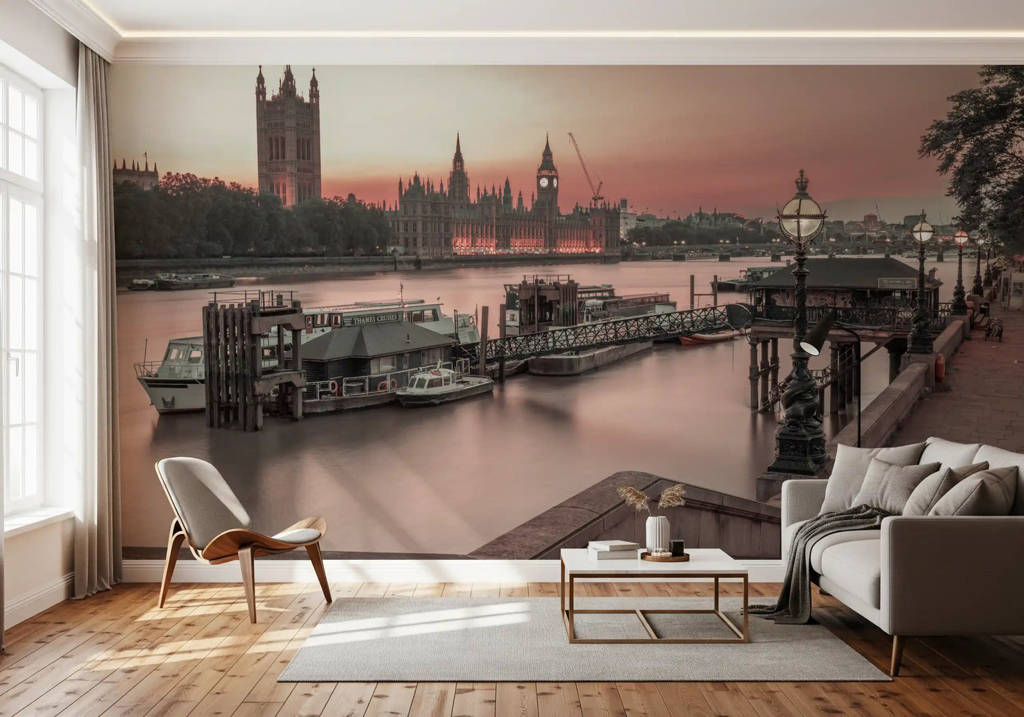 London River Sunset View Wall Mural