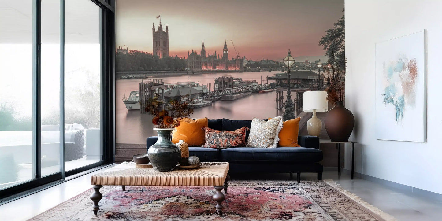 London River Sunset View Wall Mural