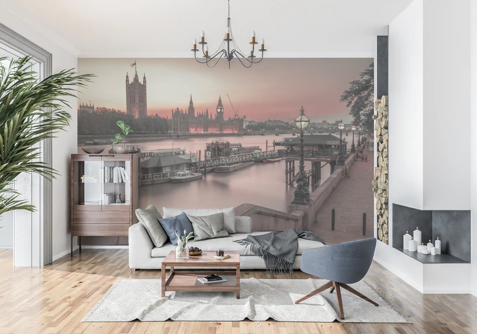 London River Sunset View Wall Mural