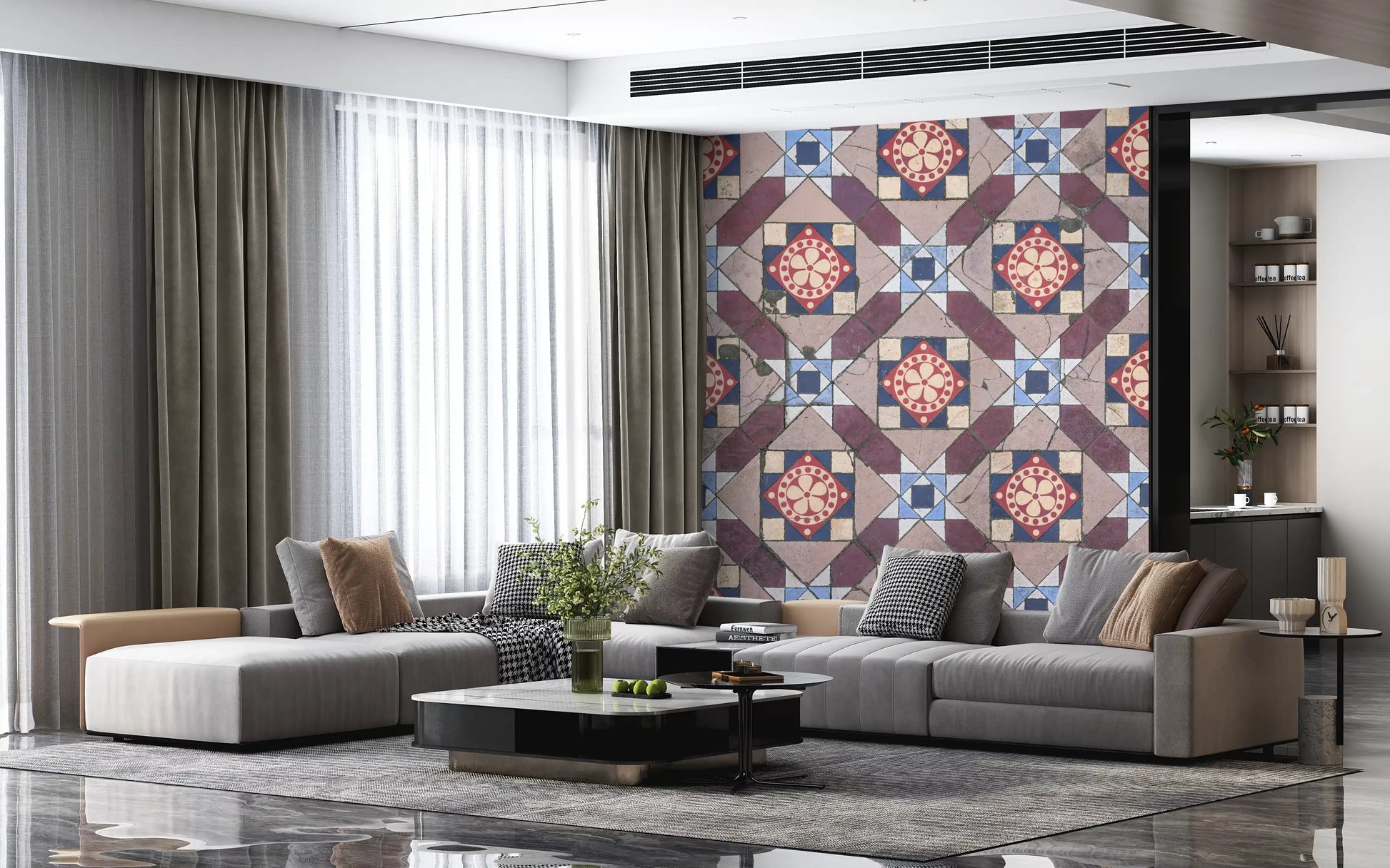 Victorian Geometric Floral Medallion Wall Mural