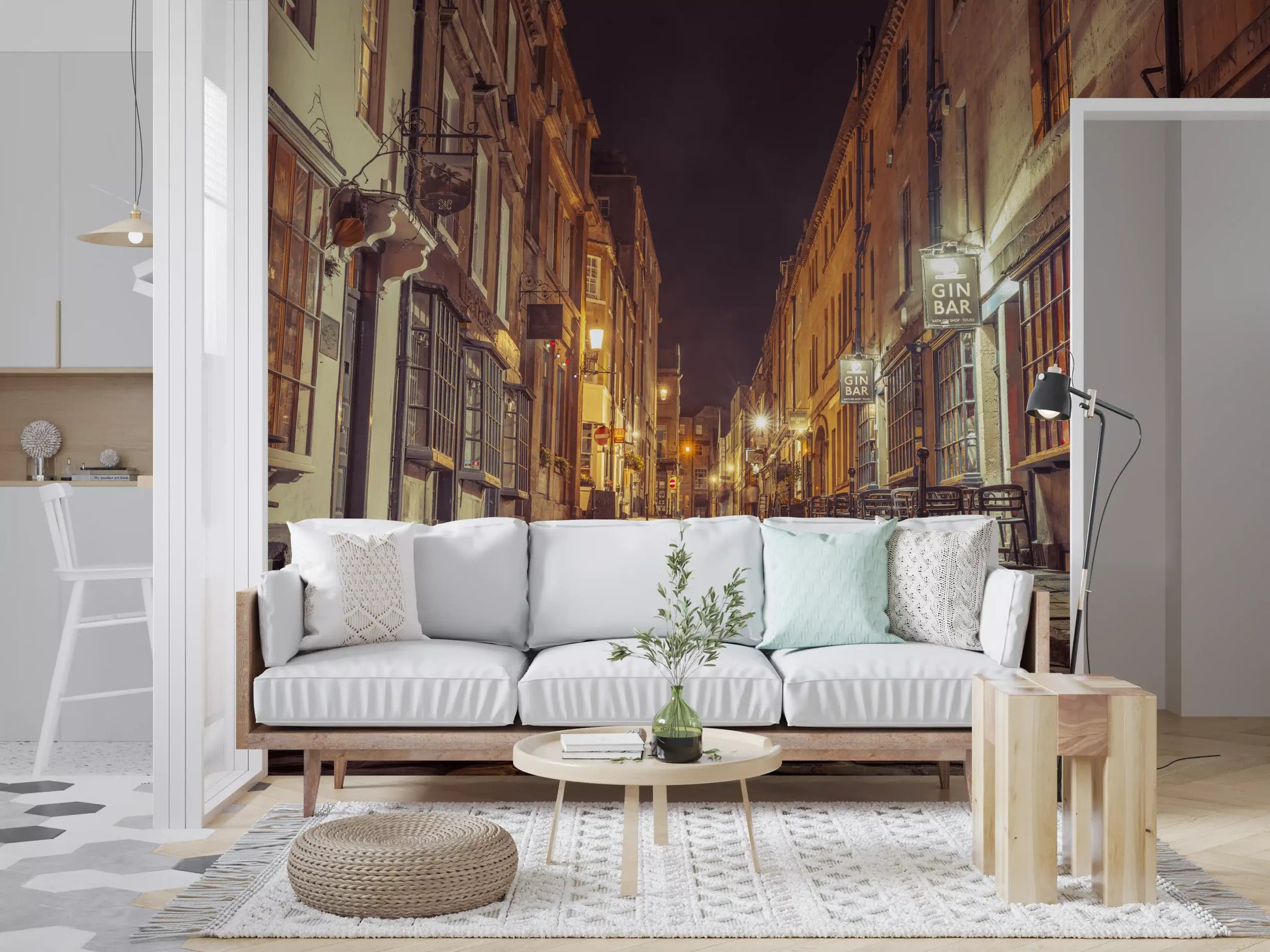 Nocturnal Cobbled Alleyway Wall Mural