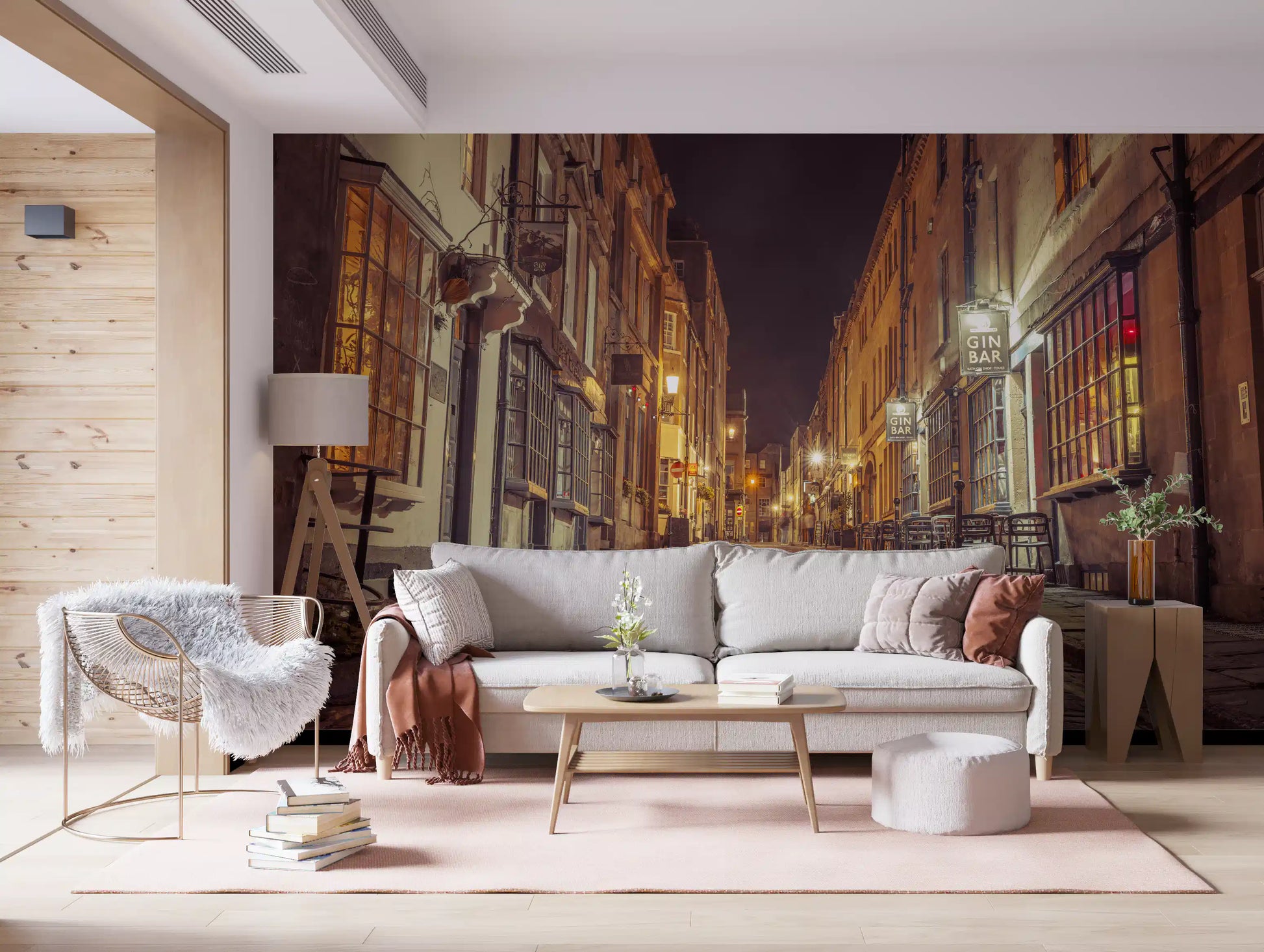 Nocturnal Cobbled Alleyway Wall Mural