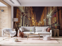 Nocturnal Cobbled Alleyway Wall Mural