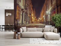 Nocturnal Cobbled Alleyway Wall Mural
