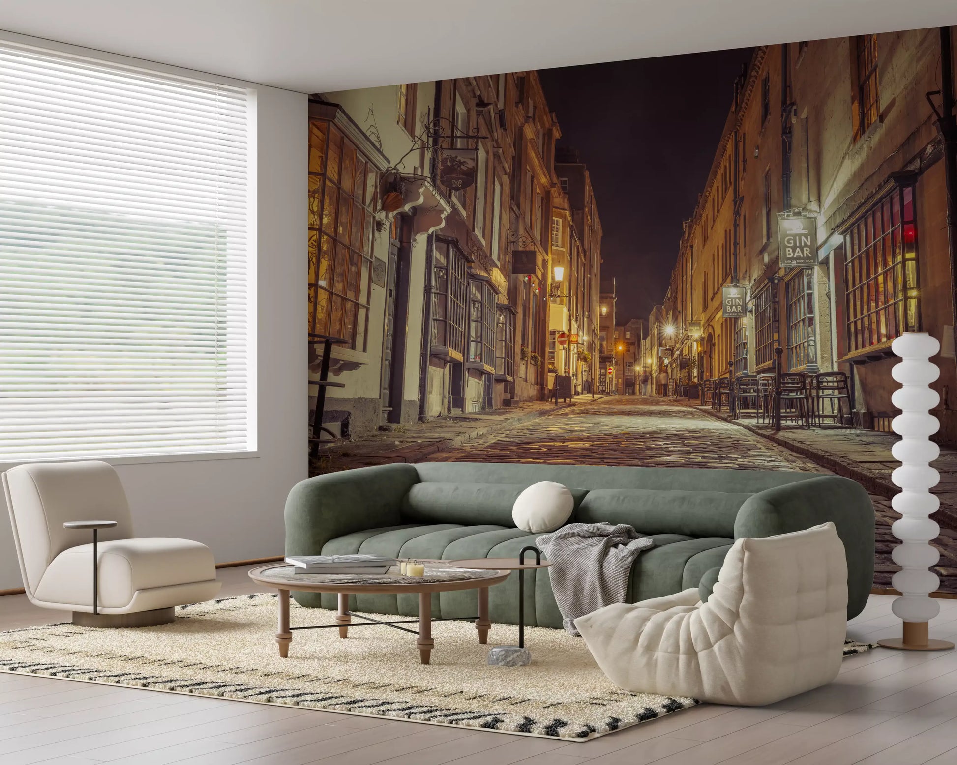 Nocturnal Cobbled Alleyway Wall Mural