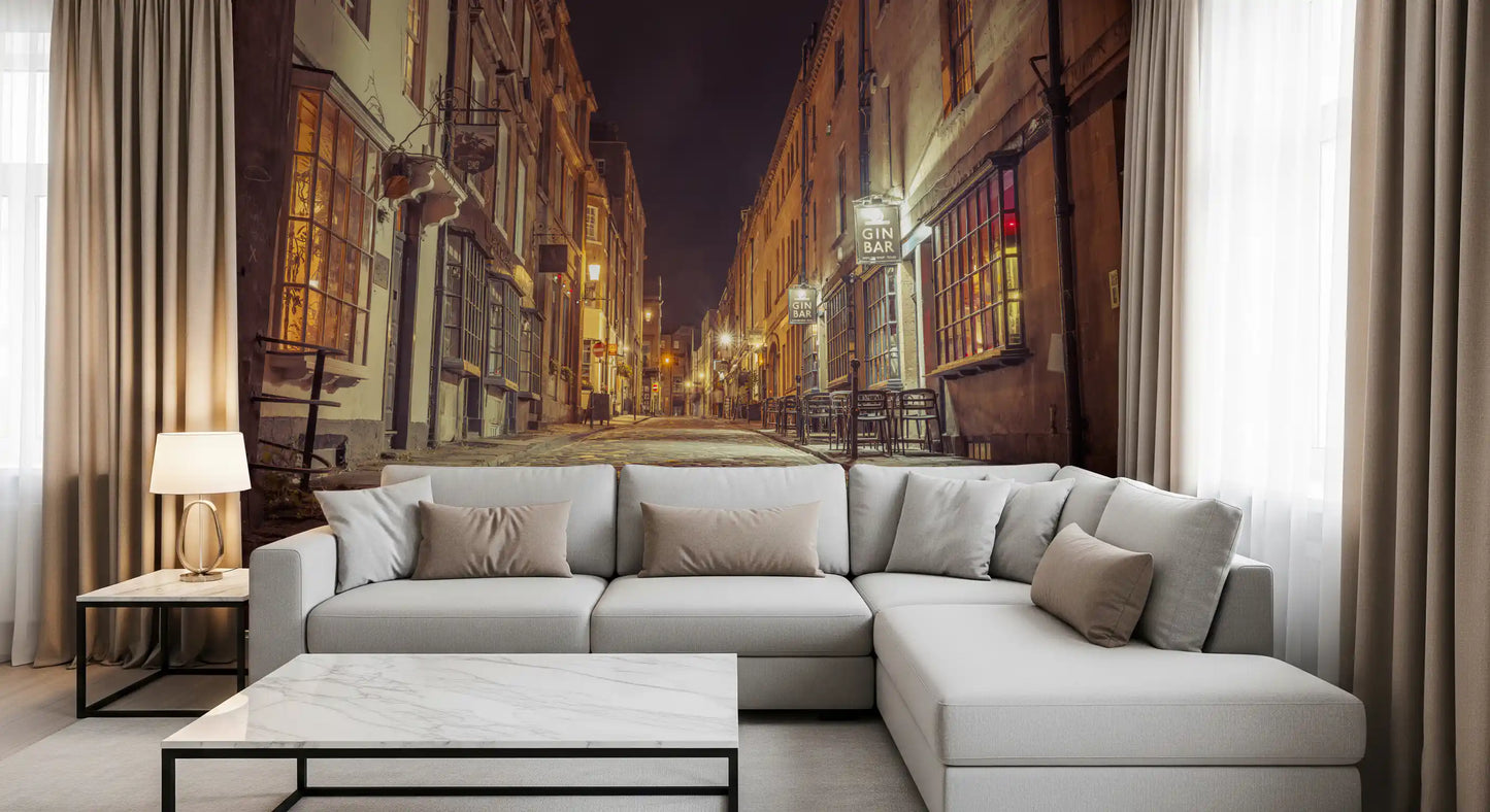 Nocturnal Cobbled Alleyway Wall Mural