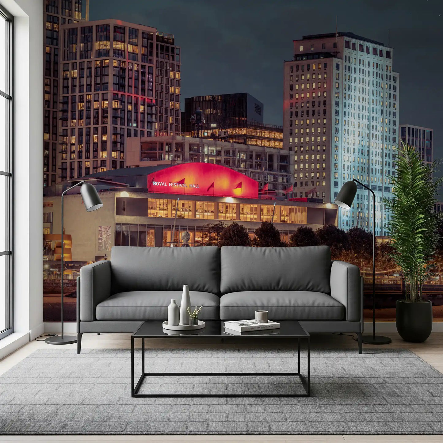 London Riverfront Twilight Skyline Wall Mural