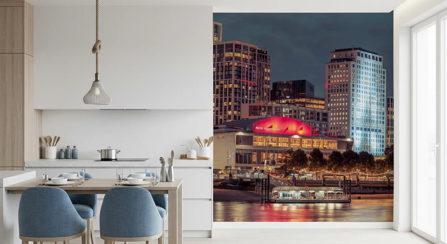 London Riverfront Twilight Skyline Wall Mural