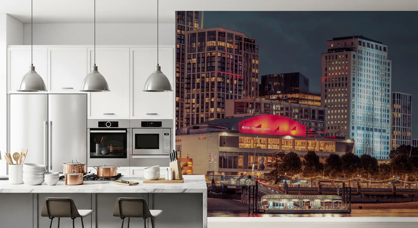 London Riverfront Twilight Skyline Wall Mural
