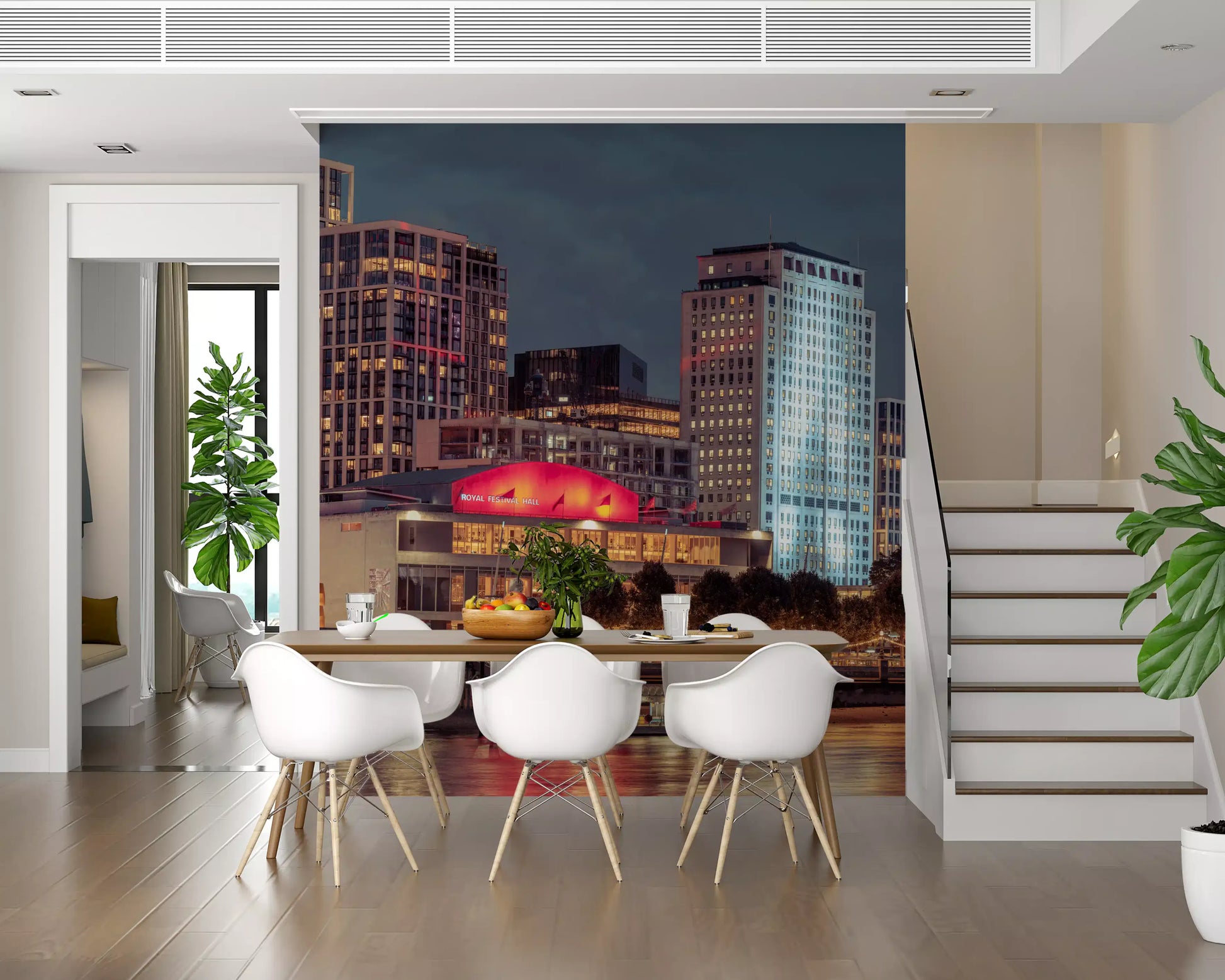 London Riverfront Twilight Skyline Wall Mural