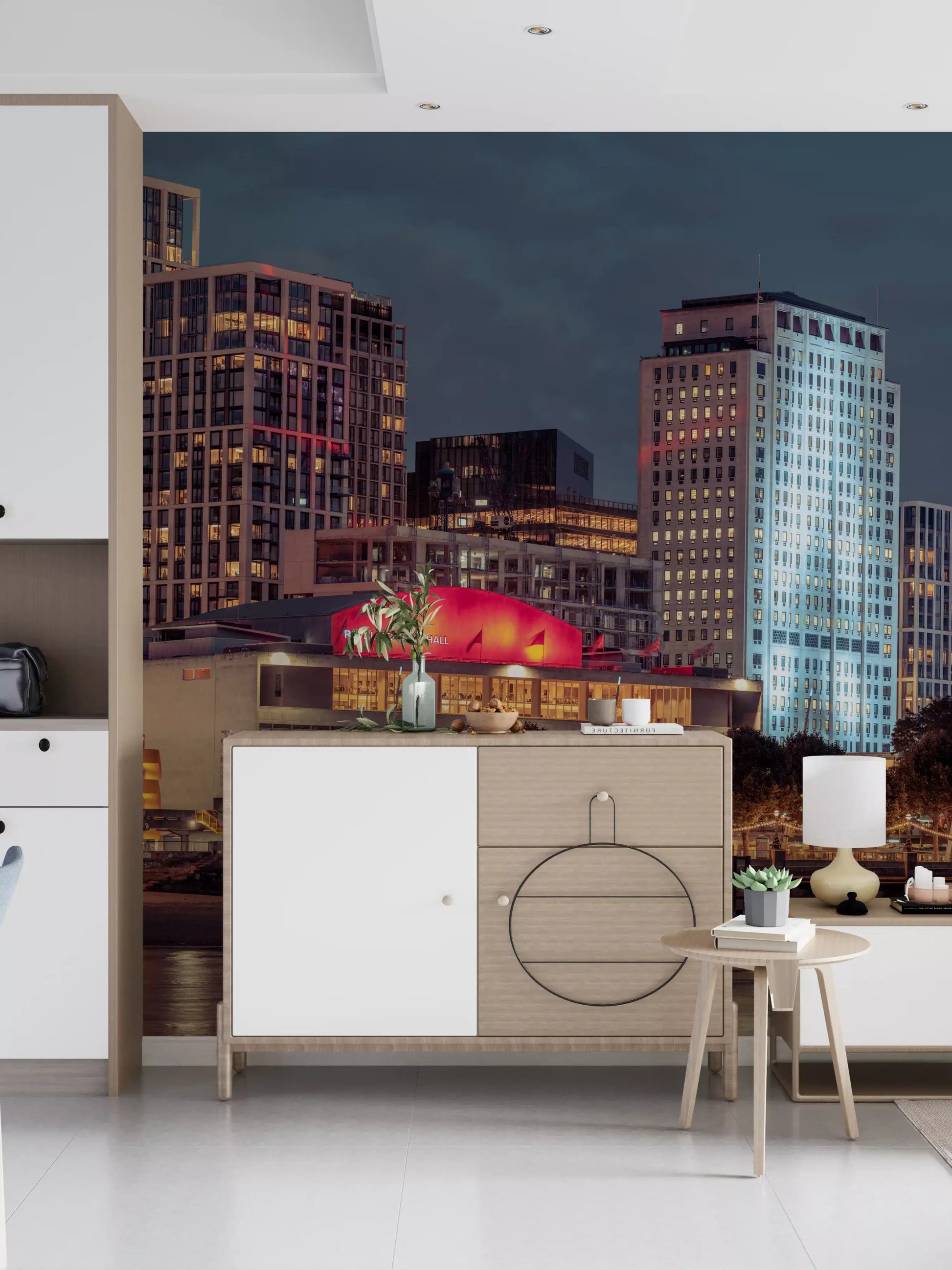 London Riverfront Twilight Skyline Wall Mural