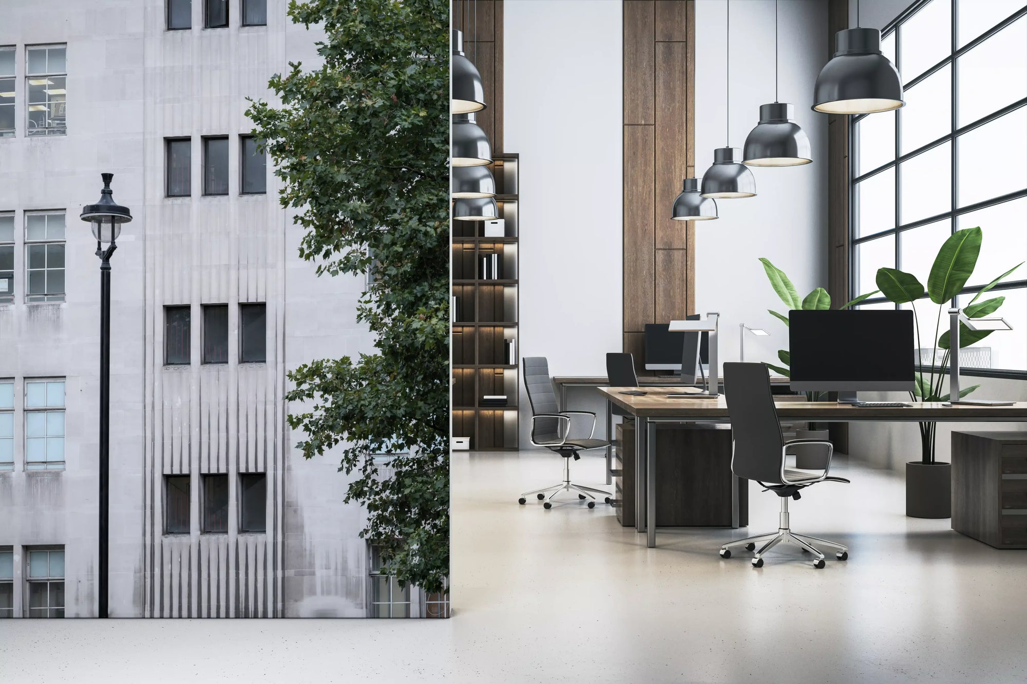 City building facade wall mural on a feature wall in a office GD11209