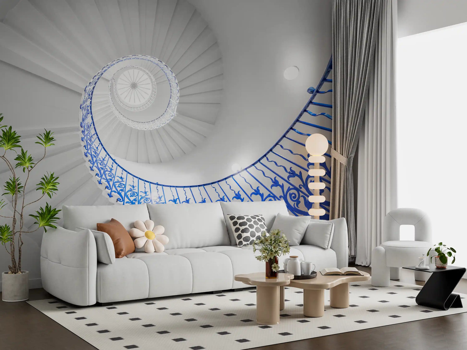 Cobalt Spiral Staircase Architectural Detail Wall Mural