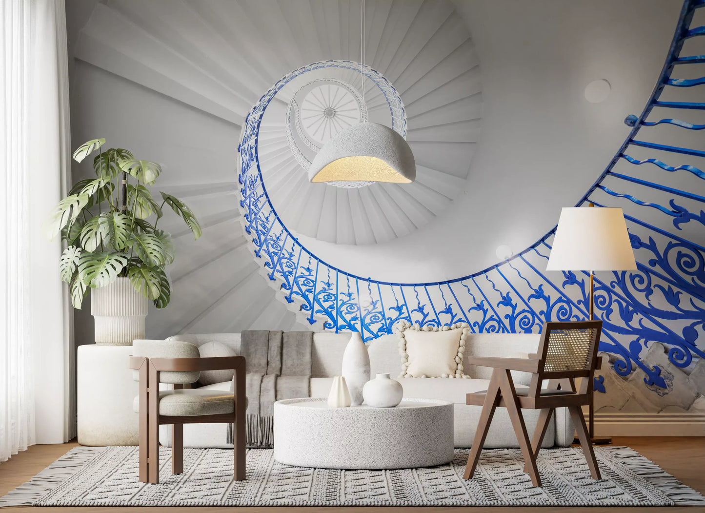 Cobalt Spiral Staircase Architectural Detail Wall Mural