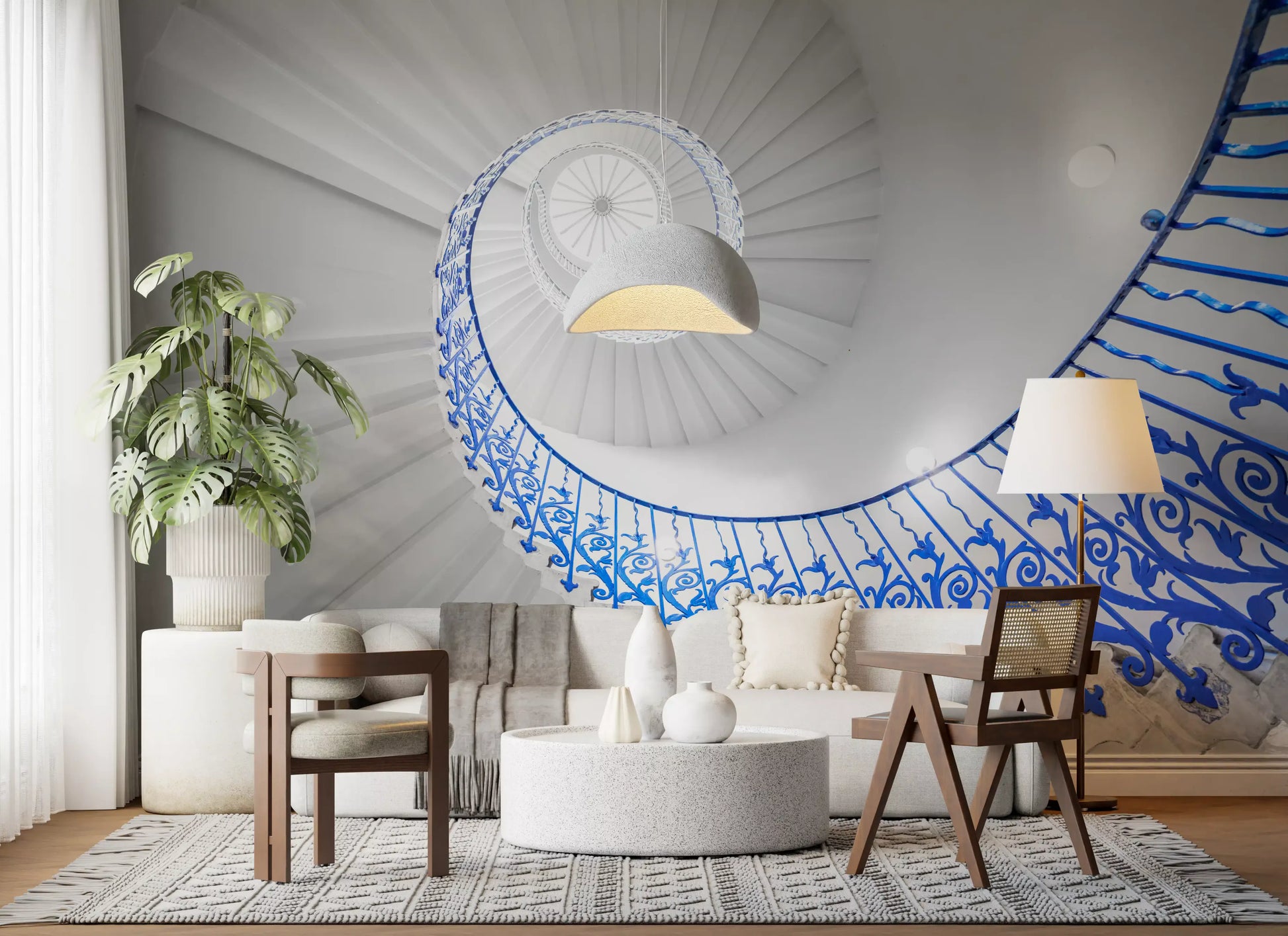 Cobalt Spiral Staircase Architectural Detail Wall Mural