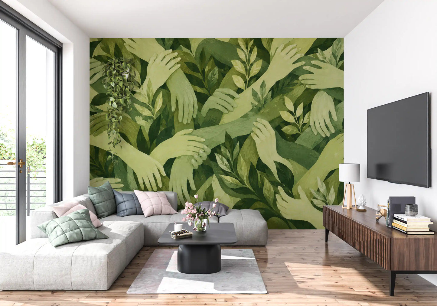 Intertwined Foliage Hands Wall Mural