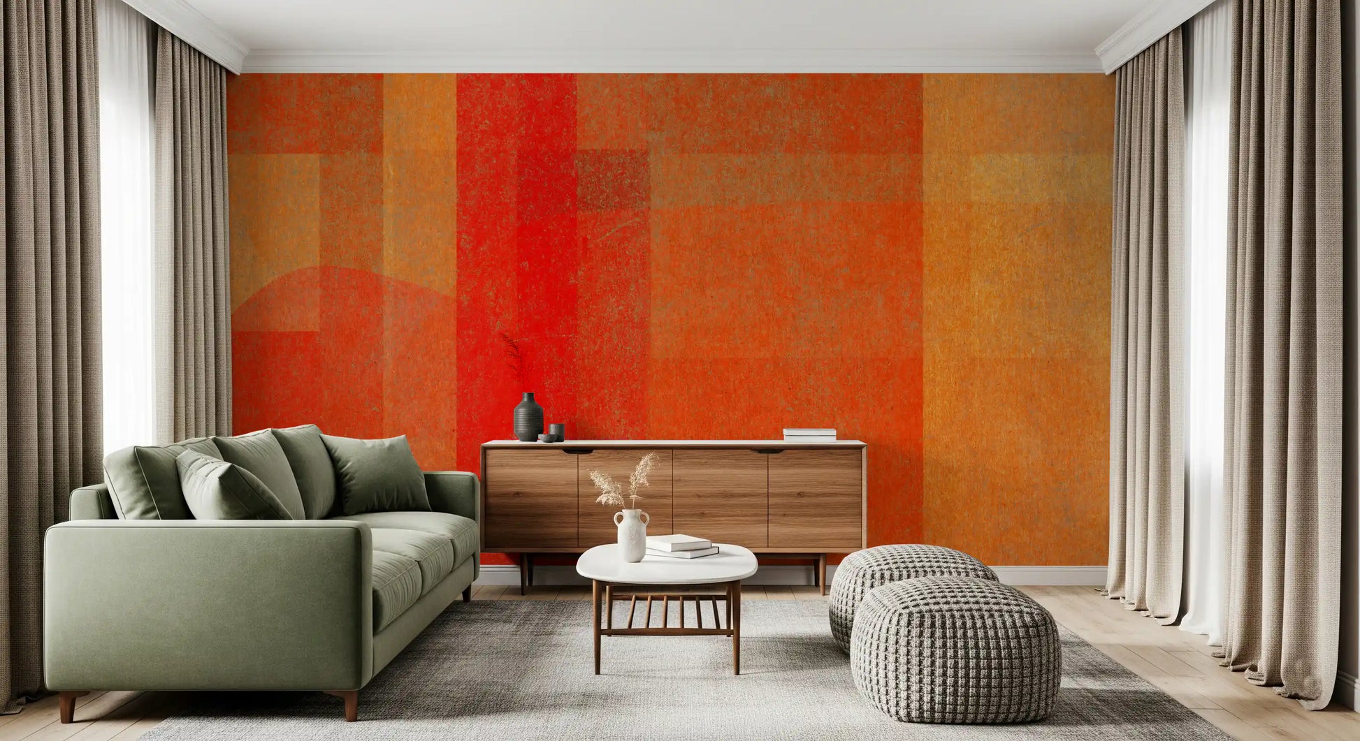 Fiery Sunset Abstract Geometry Wall Mural